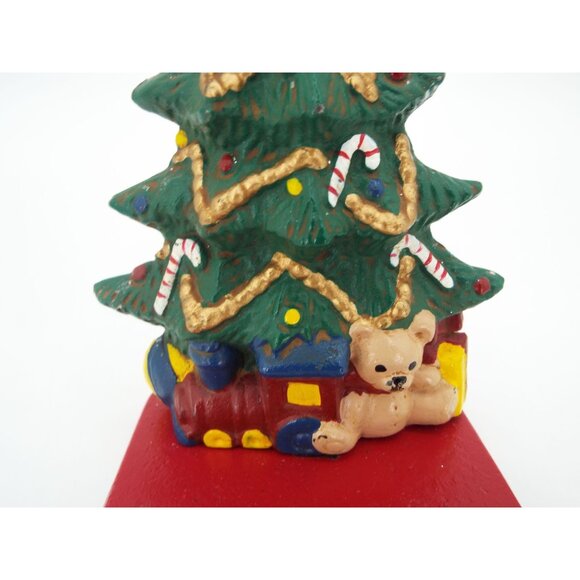 Vintage Cast Iron Christmas Stocking Hanger Tree Train Bear Candy Canes - Picture 9 of 10